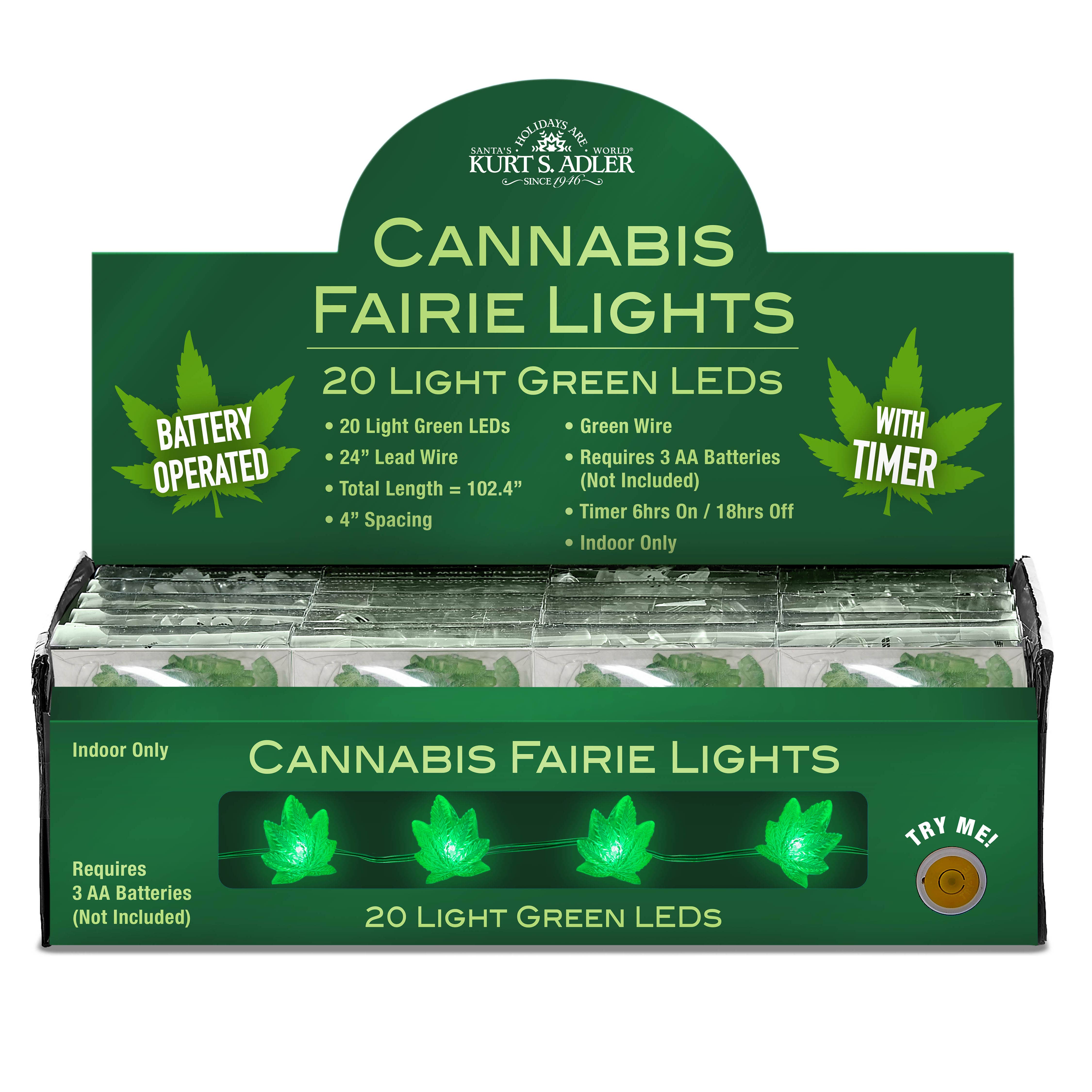 Kurt S. Adler, Inc. - Vente Guirlandes lumineuses - 20 L À PILES DE CANNABIS FAIRIE LED LUMIÈRES0