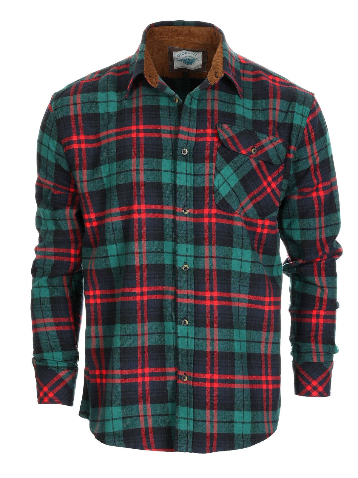 b-one inc - Wholesale Button Down Shirt - Men's - Men's Flannel Button Up Shirt with Corduroy Contrast GB-LS94FC13