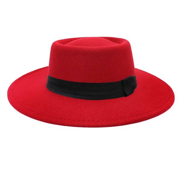 Cap Zone - Wholesale Fedora - Women's - Bolero Felt Pork Pie Crown Hat-Black Band12