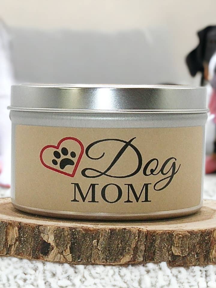 Dog Mom 6 oz. Tin - Apples & Maple Bourbon for wholesale by Wixed Paw Candle Company LLC.