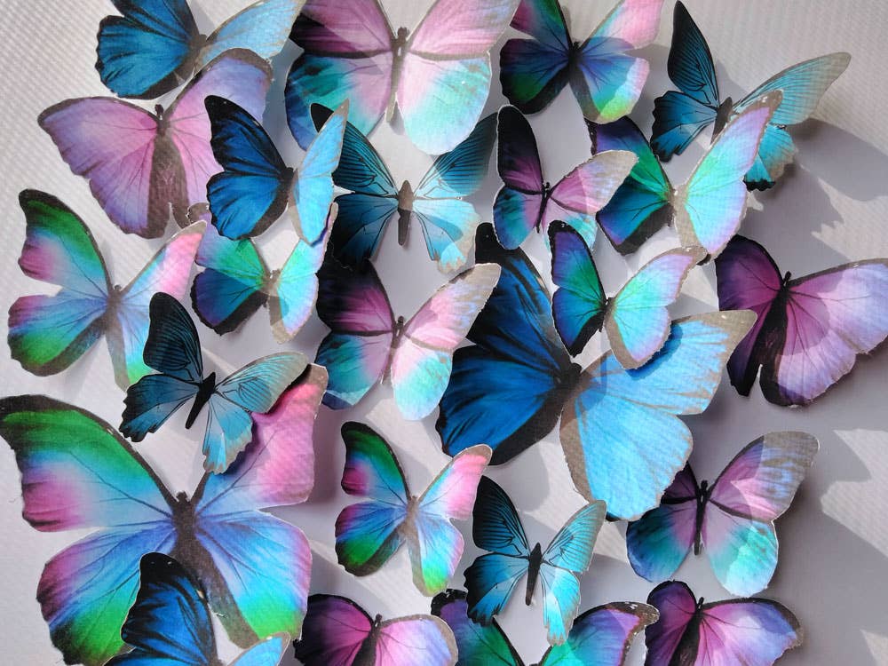 Homespun Parties - Vente Décoration pour cake/cupcake - Décorations de gâteaux en papier comestible avec papillons aux couleurs paon1