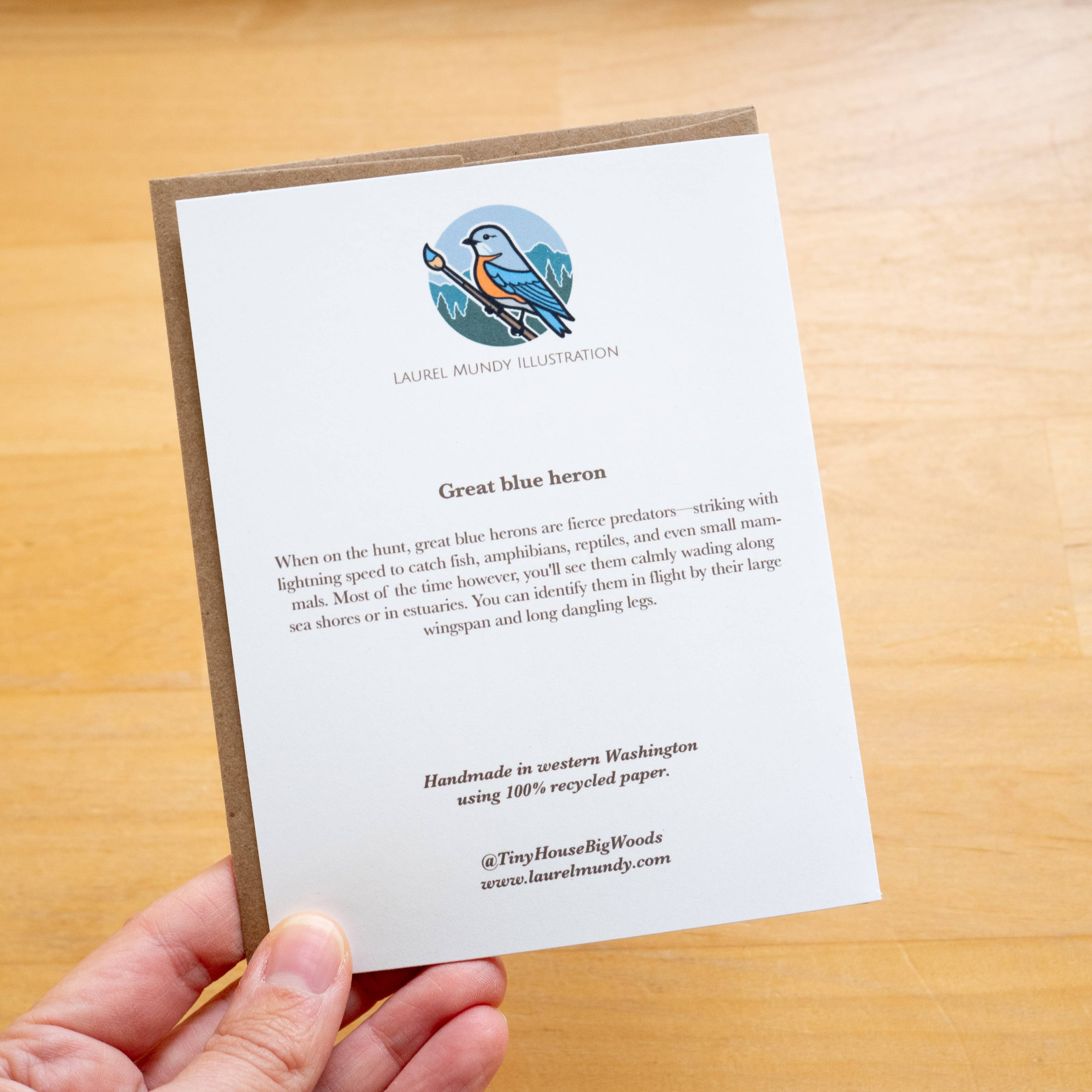 Laurel Mundy Illustration - Wholesale Everyday Greeting Card - Great Blue Heron Greeting Card 100% Recycled Paper1