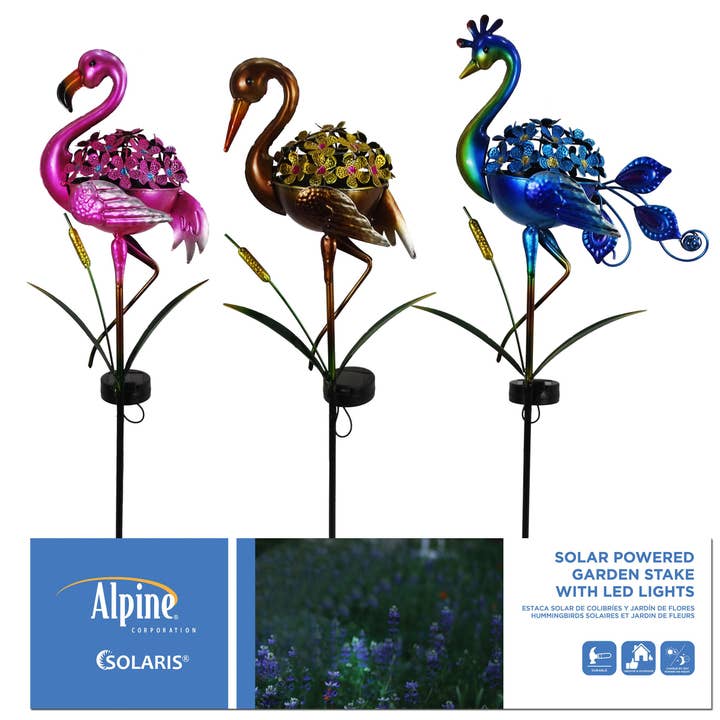 Alpine Corporation Solar Peacock/Flamingo/Crane Stake w/LED- for wholesale by Alpine Corporation