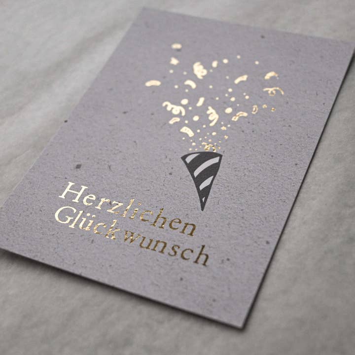 Small card "Congratulations" with gold streamers for wholesale by SAJA Design Atelier