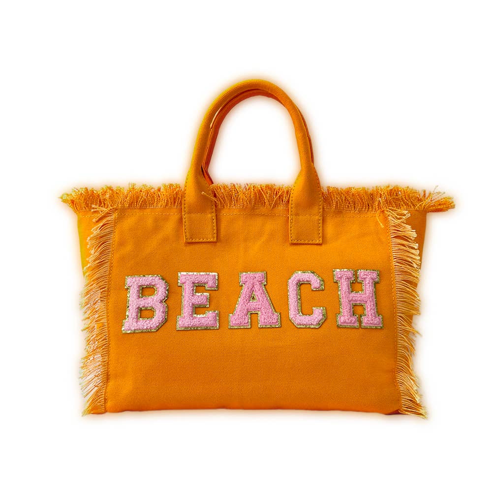 Yellow Canvas "BEACH" bag for wholesale on Faire