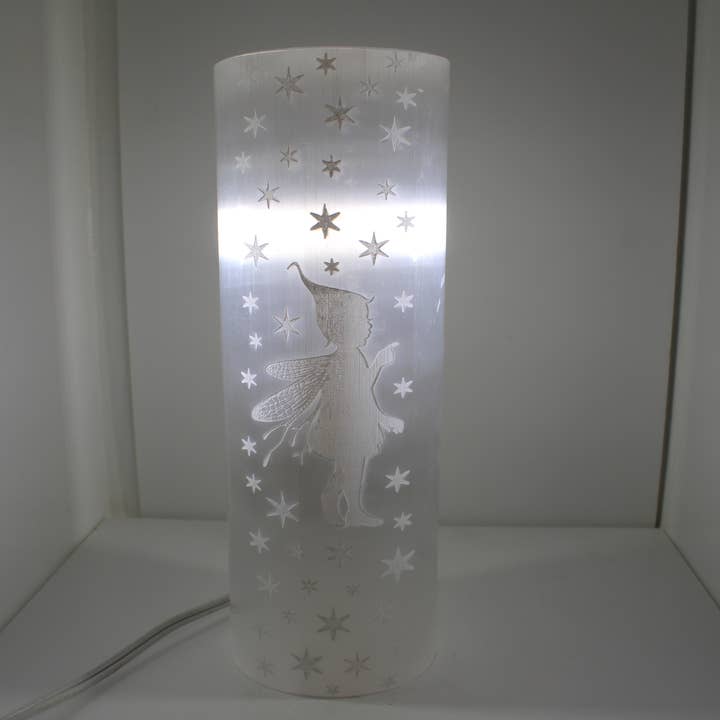 Quasar Gems USA - Wholesale Spiritual Stone/Crystal - Selenite Fairy Cylinder Lamp