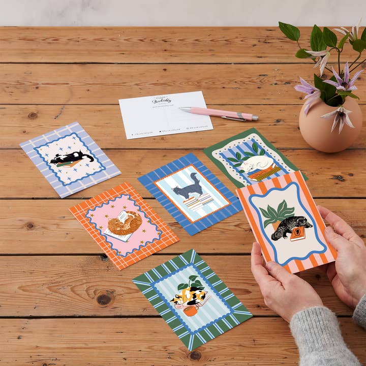 Cats and Books Postcard Set - 12 Pack for wholesale by Bookishly (No US Import Fees)