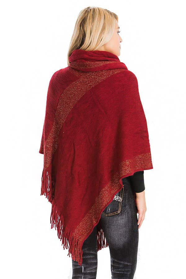Cap Zone – wholesale Poncho – Women's – Tinsel Cowl Neck Fringed Poncho5