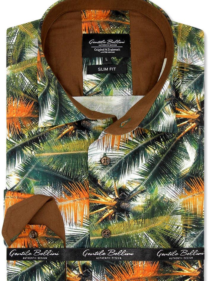 Herreskjorte - Tropisk Print - Grøn for engroshandel hos Gentile Bellini