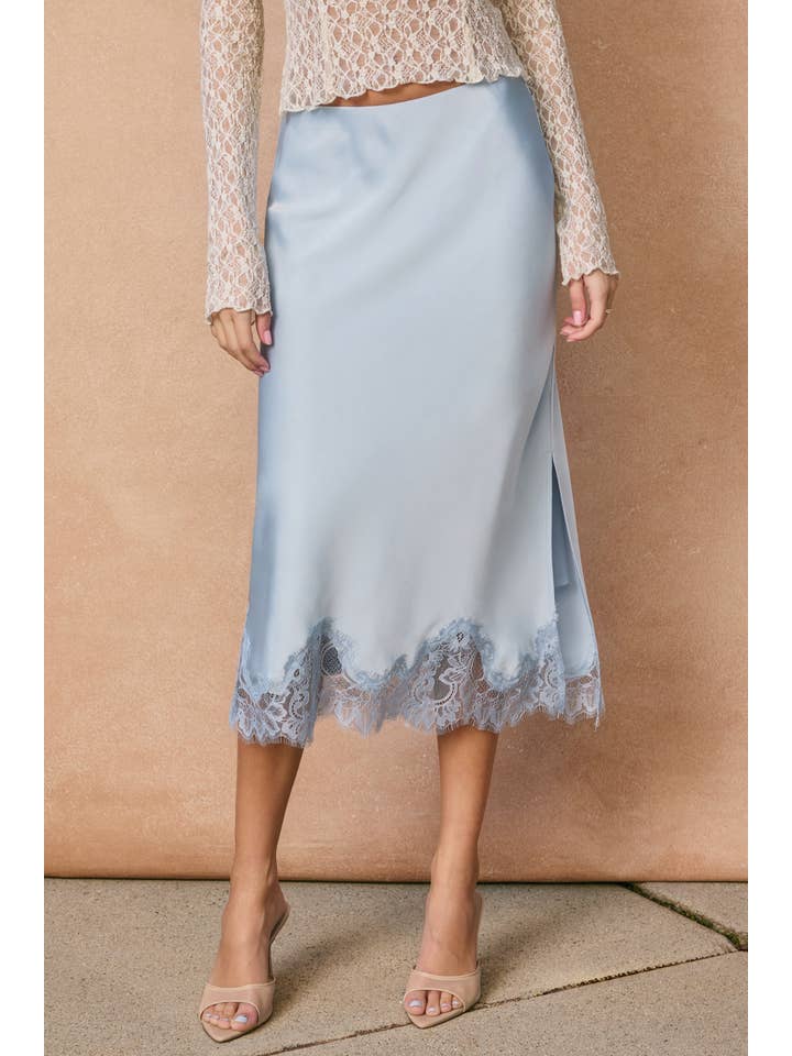 Dress Forum - Vente Jupe – femme - Jupe crayon en satin terne avec ourlet en dentelle (1)19