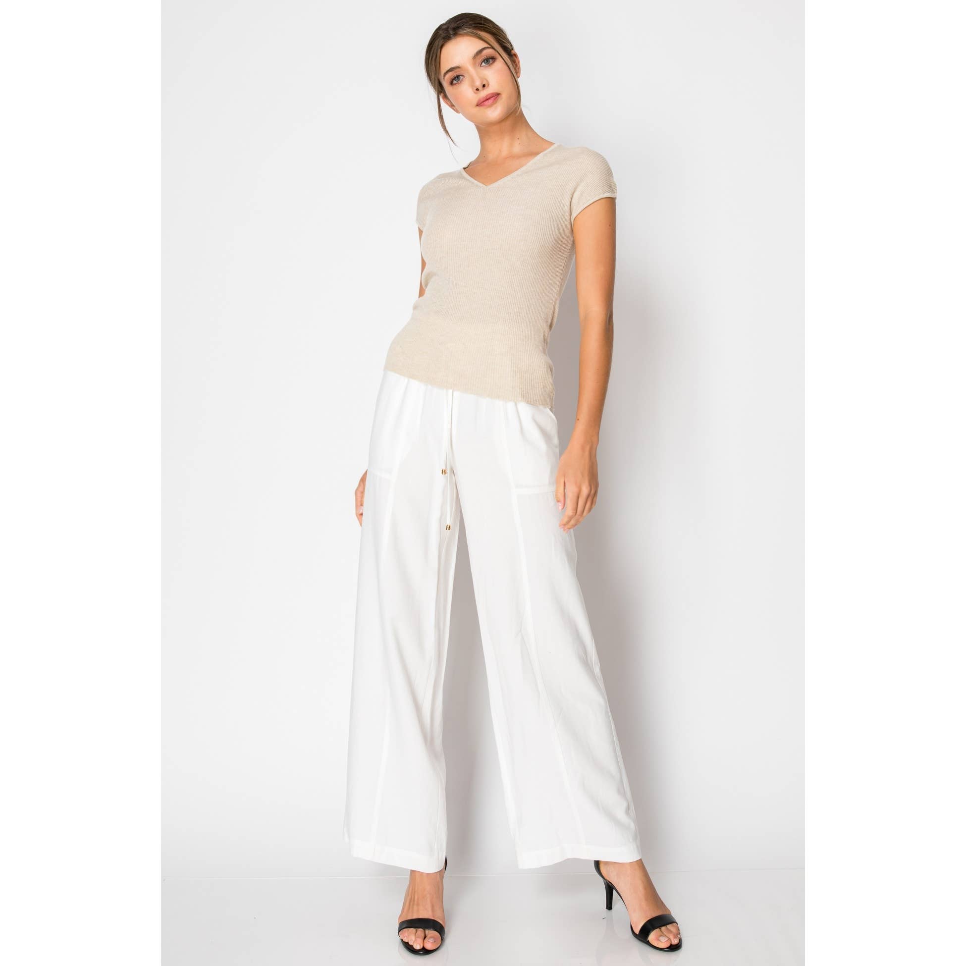 INA - Vente Chemisier – femme - Haut en maille côtelée à manches courtes et col en V8