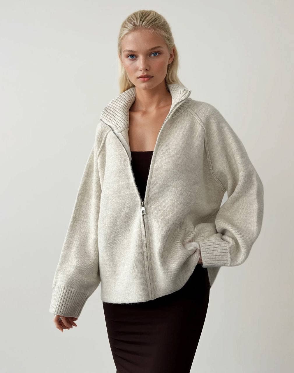 Anaz – Großhandel Jacke – Damen – Reißverschluss-Strickjacke - gerippter Kragen2