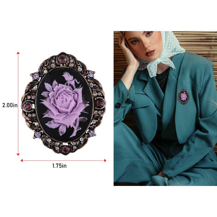 AK Brand - Wholesale Brooch - Vintage Antique Reproduct Rose Pink Flower Cameo Pin Brooch48