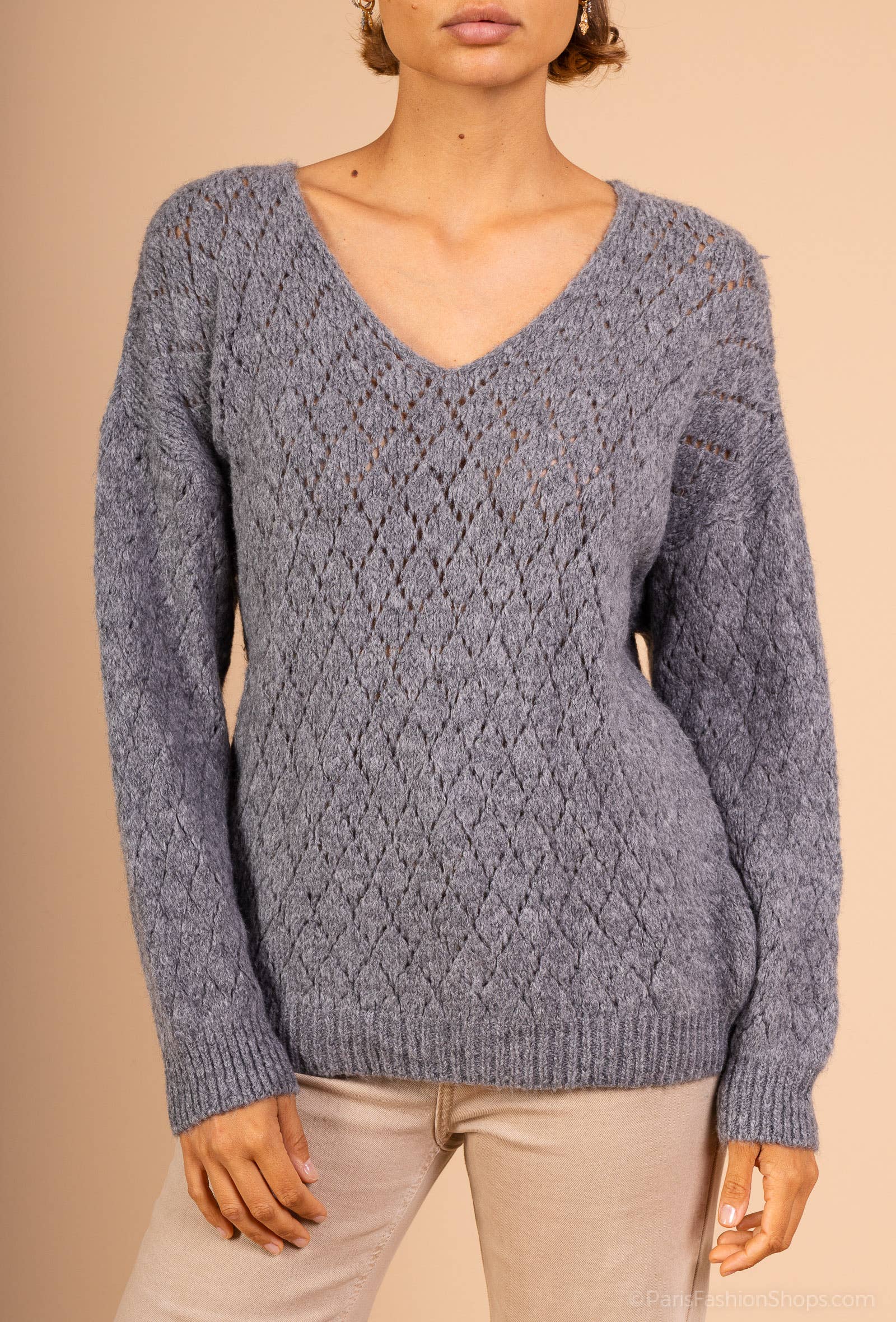 Pépouz' Paris - Vente Pull en maille – femme - Pull en mohair ajourée motif losange PP25055
