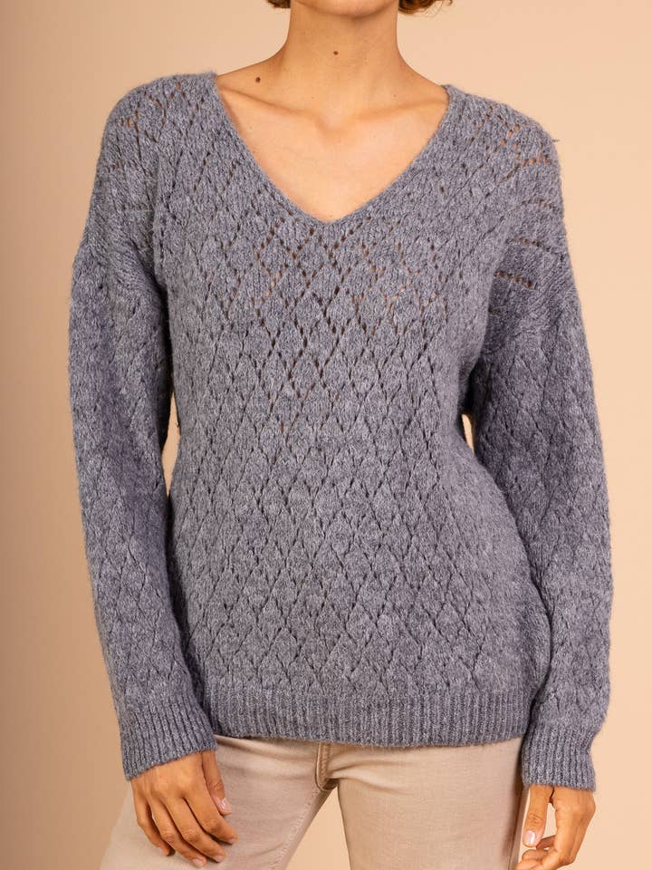 Pépouz' Paris - Wholesale Knit Sweater - Women's - Mohair openwork sweater with diamond pattern PP25056