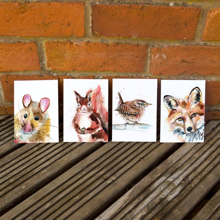 Luxuriöses, strukturiertes Postkartenset von Inky Wildlife für den Großhandel von Kate Moby