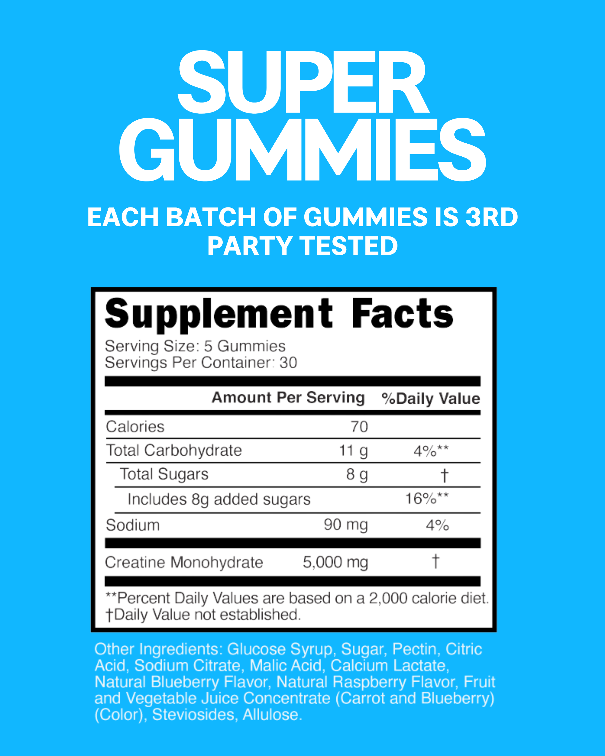 Super Gummies - Wholesale Oral Supplement/Vitamin - Creatine Monohydrate Gummies - Sour Blue Razz3