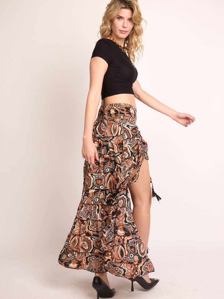 (SCHWARZ - FUCHSIA - LILA) Asymmetrischer Boho-Rock mit Ethno-Print - Goldene Details für den Großhandel auf Faire1