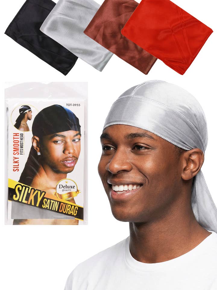 Faux Silky Satin Long Tail Head Wrap Durag for wholesale by Cap Zone