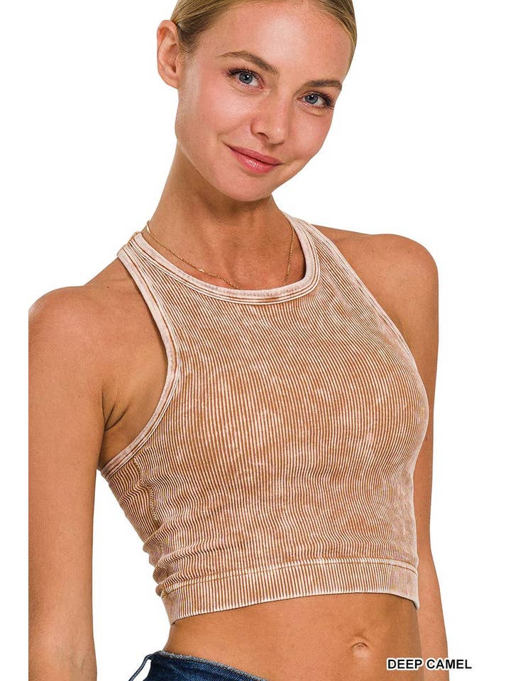 Vanilla Monkey - Wholesale Tank Top - Women's - Washed Ribbed Seamless Cropped Tank Top W Bra Pads4