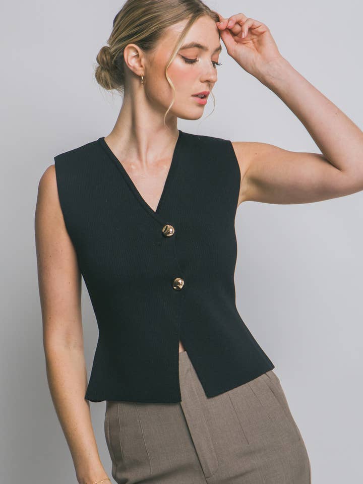 `.0805 Gold Buttons Knit Vest SI-28519 for wholesale by 42POPS