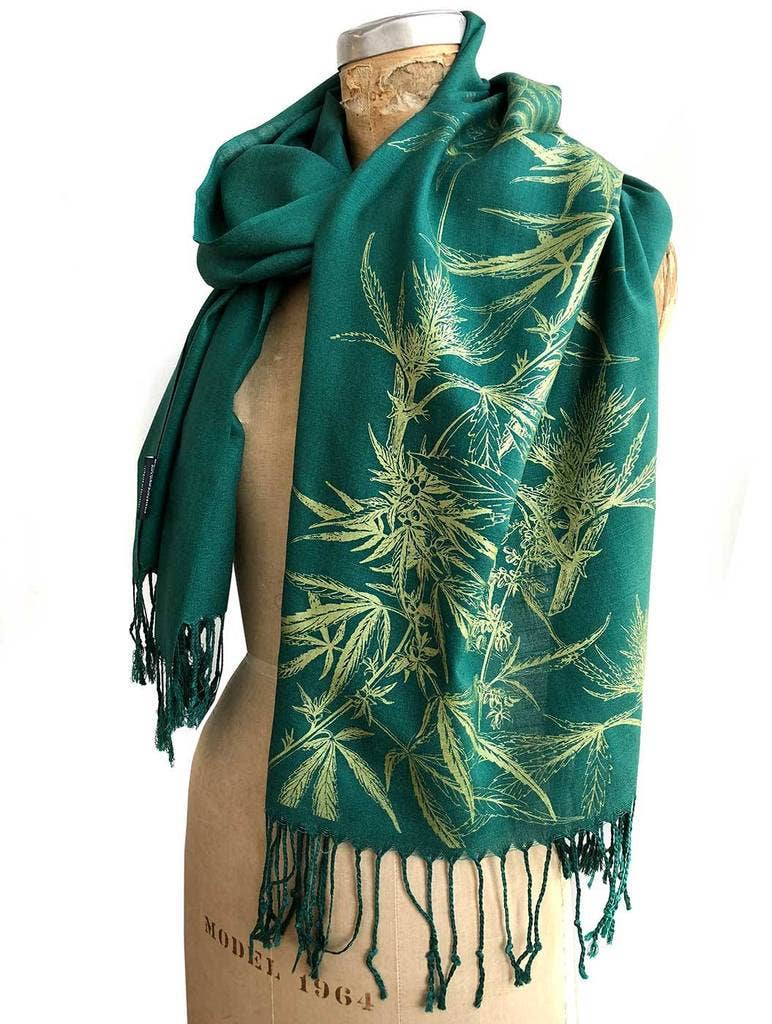 Cyberoptix Tie Lab - Wholesale Scarf - Women's - Marijuana Pashmina. Cannabis leaf printed bamboo scarf.2