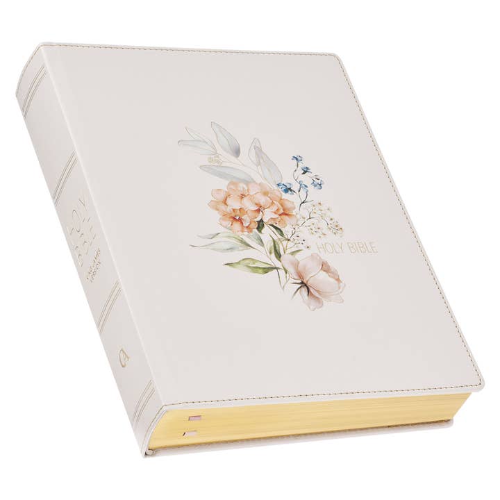 Christian Art Gifts - Wholesale Display Book - KJV Note-taking Bible LP Faux Leather HC, White Floral2