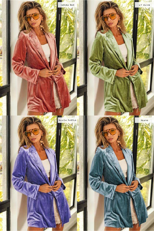 Vanilla Monkey - Wholesale Blazer - Women's - Shiny Velvet Peak Lapel Single Blazer5