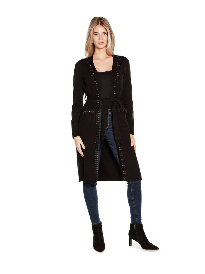 Belldini - Wholesale Cardigan - Women's - Women's Rhinestone Trim Belted Duster Cardigan