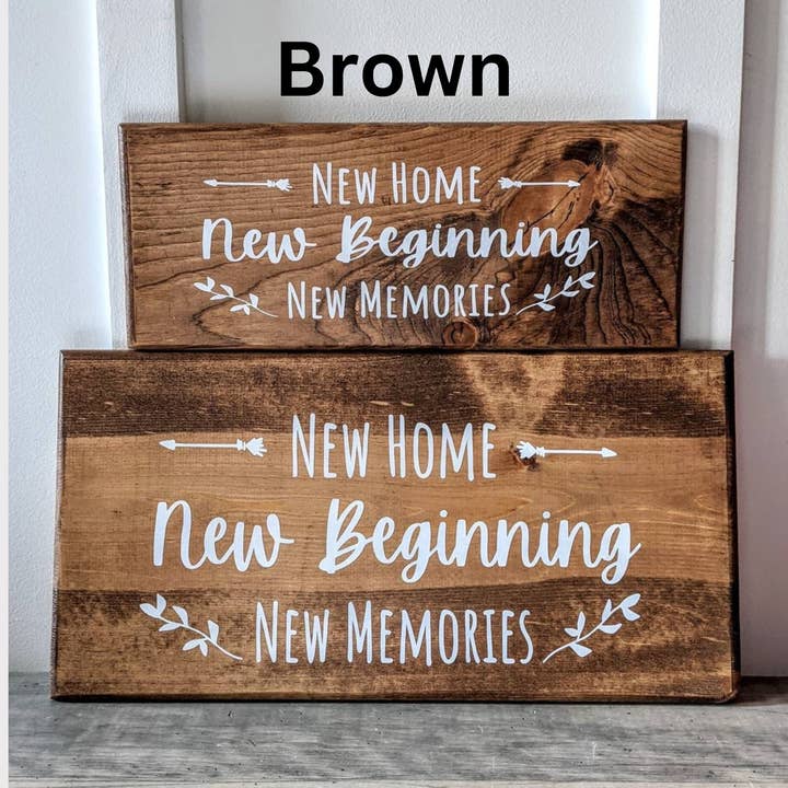New Home, New Beginnings, New Memories Wood Wall Art for wholesale by Rustic Fox Workhop
