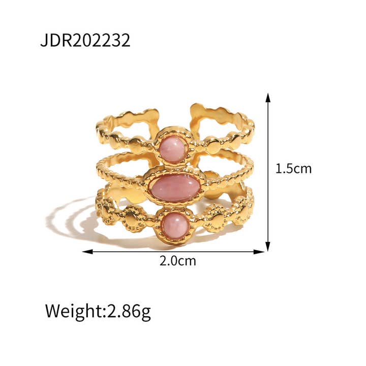 ACCITY - Wholesale Cocktail/Statement Ring - GOLD STAINLESS STEEL INLAID NATURAL STONE RINGS_CWAJE0611