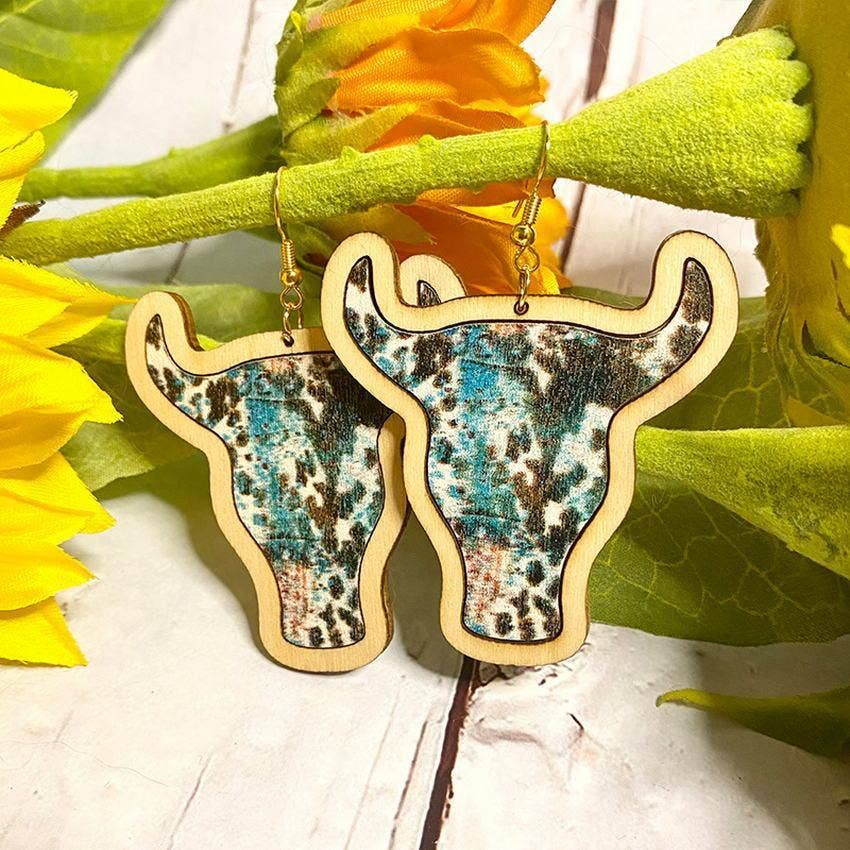 RabenBeads – Großhandel Ohrhänger – Handgefertigte Sonnenblumen-Ohrringe aus Holz mit Kuhkopflünette0