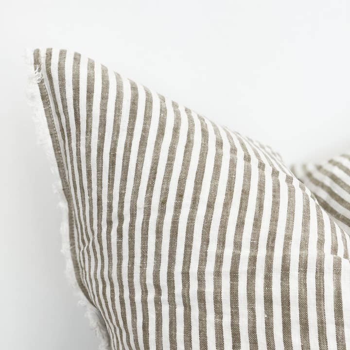 Ellenvale Trade - Wholesale Throw Pillow Cover - Esmee Linen Cushion Cover – Frayed Edge Olive Stripe1