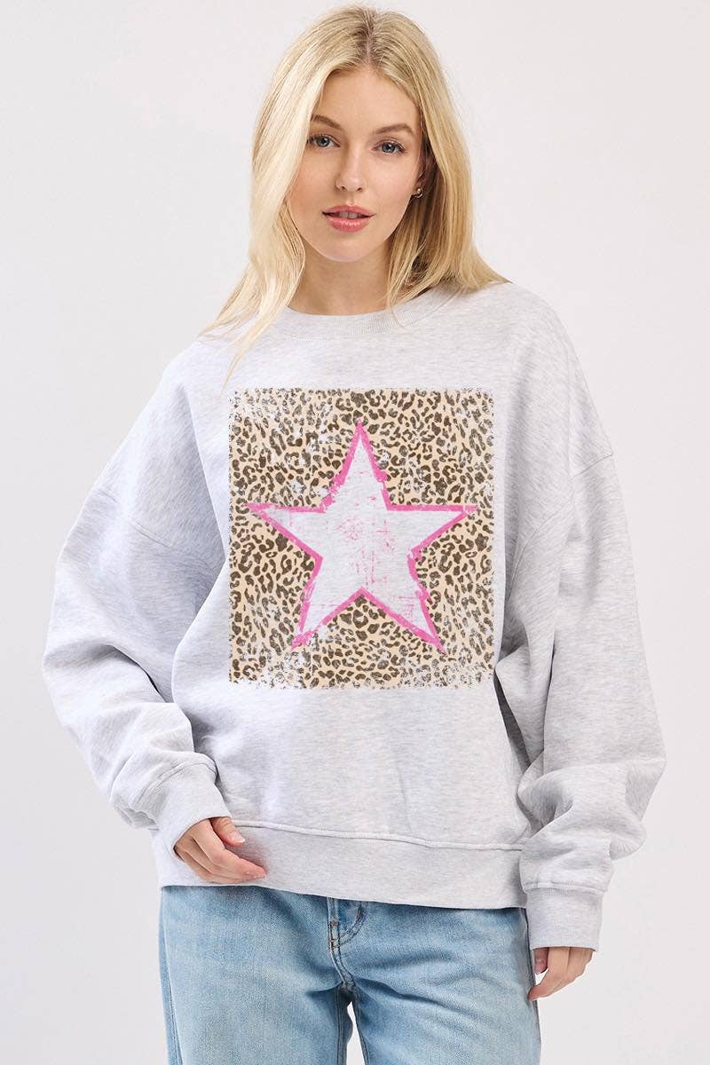 Zutter - Wholesale Graphic Sweatshirt - Women's - Leopard Star Graphic L/S Relaxed Fit Fleece Sweatshirts4