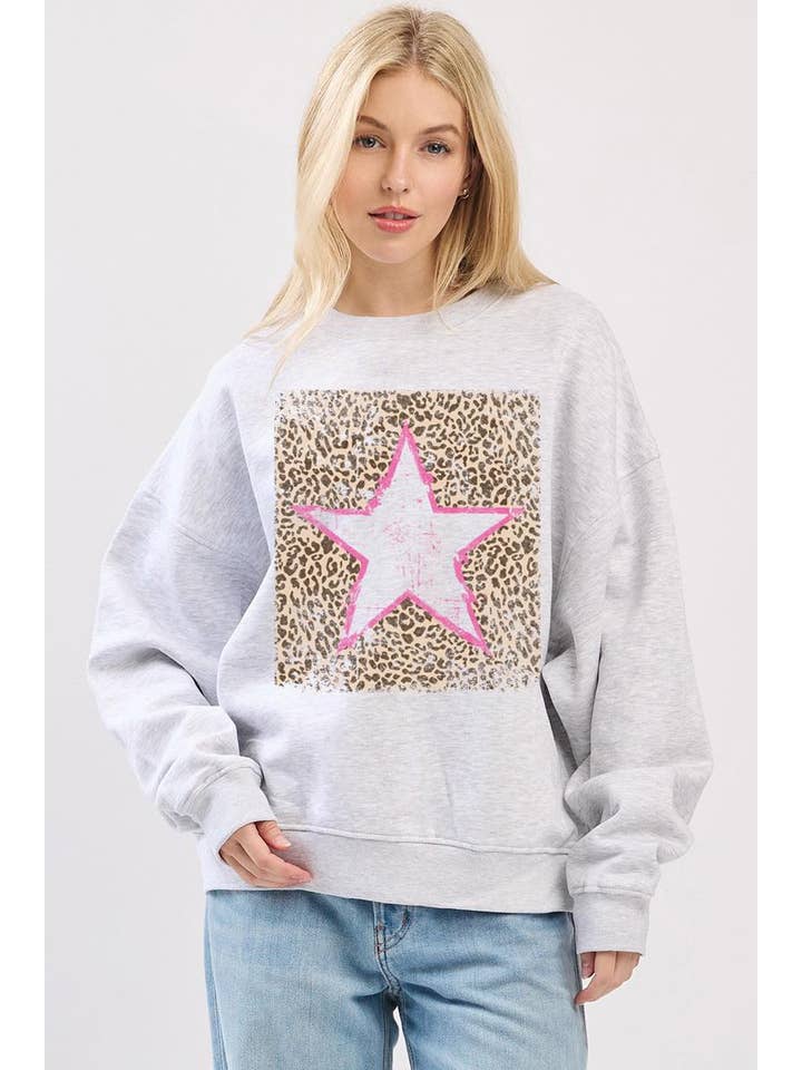 Zutter - Wholesale Graphic Sweatshirt - Women's - Leopard Star Graphic L/S Relaxed Fit Fleece Sweatshirts4
