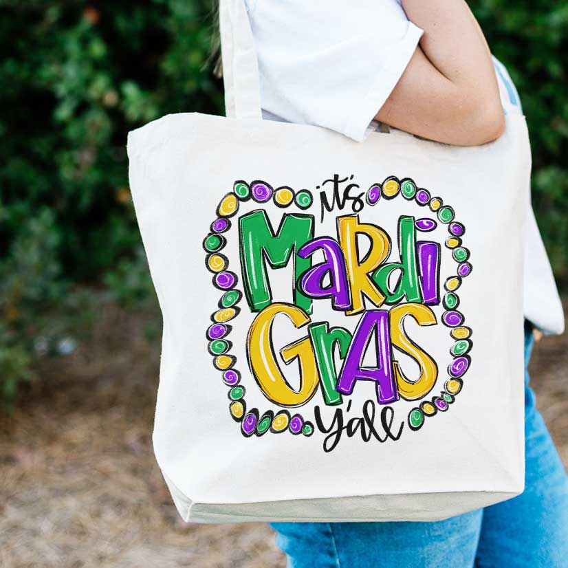Clairmont & Co - Wholesale Tote Bag - Women's - Mardi Gras Tote Bag, It's Mardi Gras Ya'll Canvas Tote Bag1