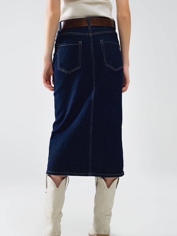 Blue Denim Skirt With Front Slit And Gold Buttons on Sides for wholesale on Faire1