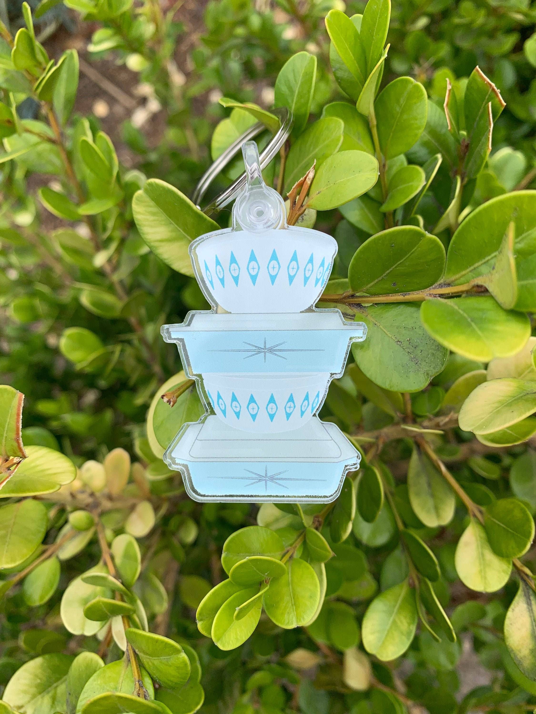 Extremely Retro - Venta al por mayor Llavero - Mujer - Llavero vintage azul Pyrex Dishes, azul claro, vinilo, bolsa