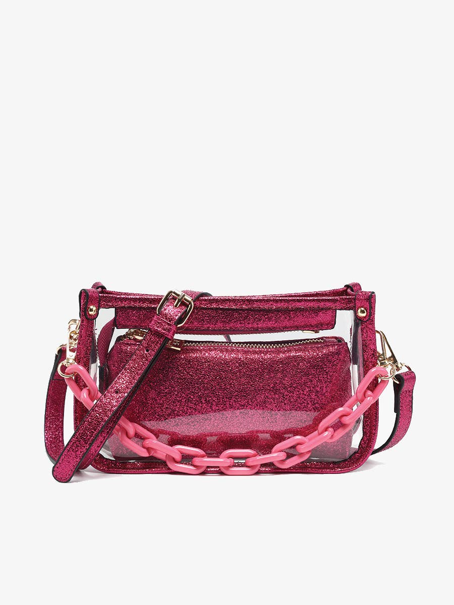 Jen & Co. - Vente Sac à bandoulière – femme - M2226CR Sac à bandoulière Jessica transparent avec chaîne18