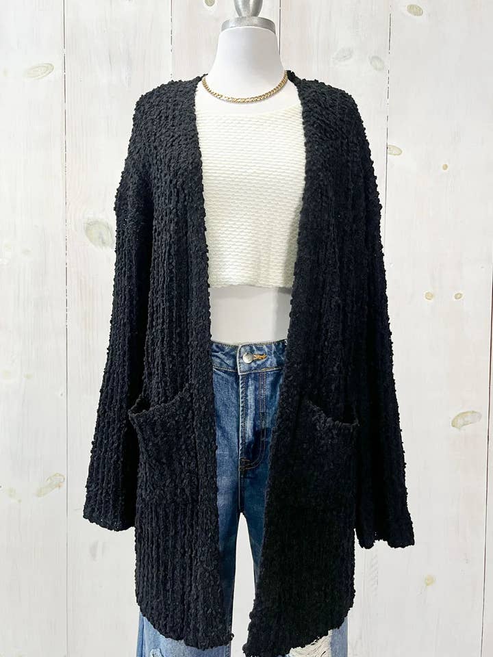 Popcorn Knit Open Front with Pockets Oversized Long Sleeve Sweater Cardigan for wholesale by Tasha Apparel Wholesale