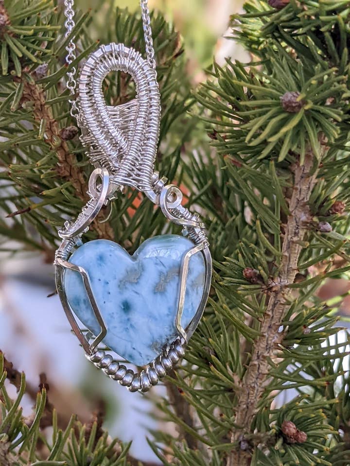 Pendentif Cœur Larimar Et Argent Massif pour la vente par Le Tourbillon Minéral