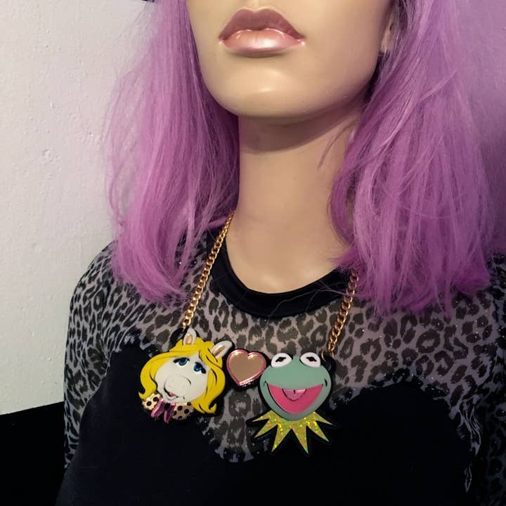 I'm Your Present - Wholesale Pendant/Charm Necklace - Miss Piggy Loves Kermit Laser Cut Acrylic Necklace