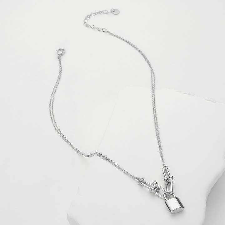 Wona Trading, Inc. - Wholesale Pendant/Charm Necklace - SECRET BOX_Stainless Steel Lock Pendant Link Double Necklace