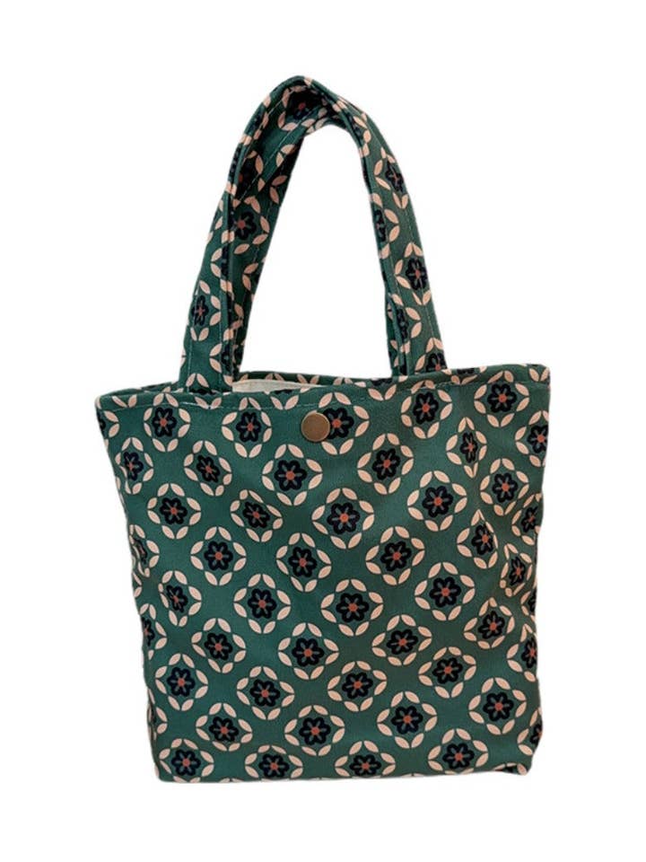 Cosbai - Vintage Canvas Tote Bag with Green Quilted Print for wholesale by Funkyrel® Atzbranding Limited