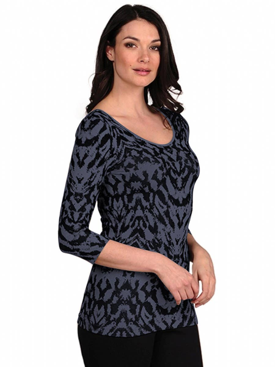 TINA Stephens Italy/Tees By Tina - Wholesale Knit Top - Women's - Sorbtek Tiger 3/4 Sleeve Top (505SQ)1