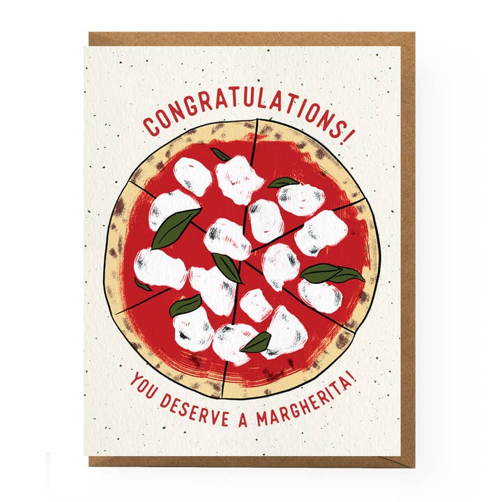 Margherita Pizza Congratulations Card for wholesale by Boss Dotty Paper Co.