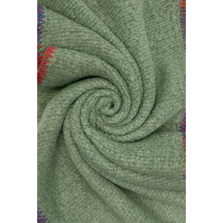 Fashion Scarf World - Wholesale Scarf - Women's - Plain Contrast Stitch Wool Diagonal Edge Scarf9