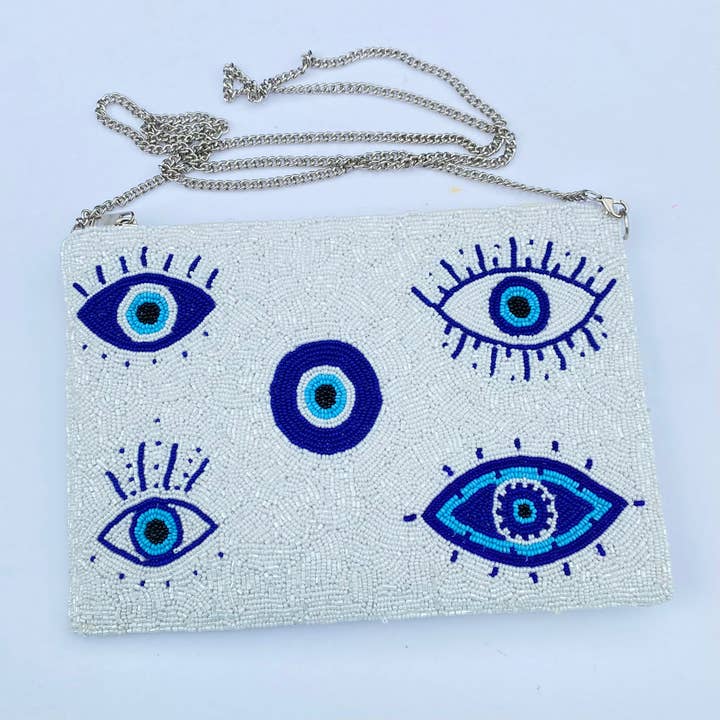 Hand-Beaded OJO Pouch Bag for wholesale by Pria Handmade Accessories