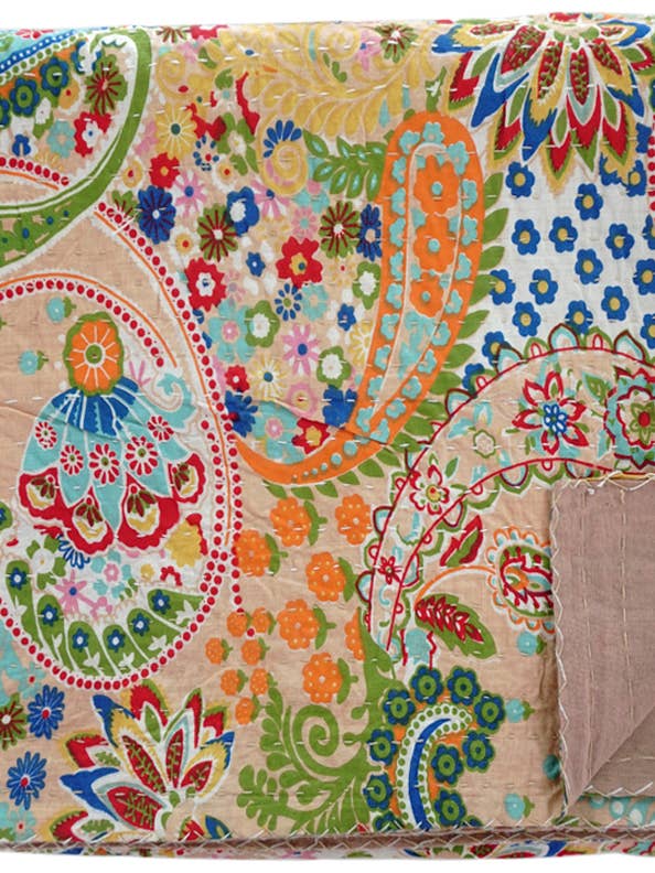 HAND STITCHED KANTHA QUILT / COVERLET for wholesale by Vintage Addiction