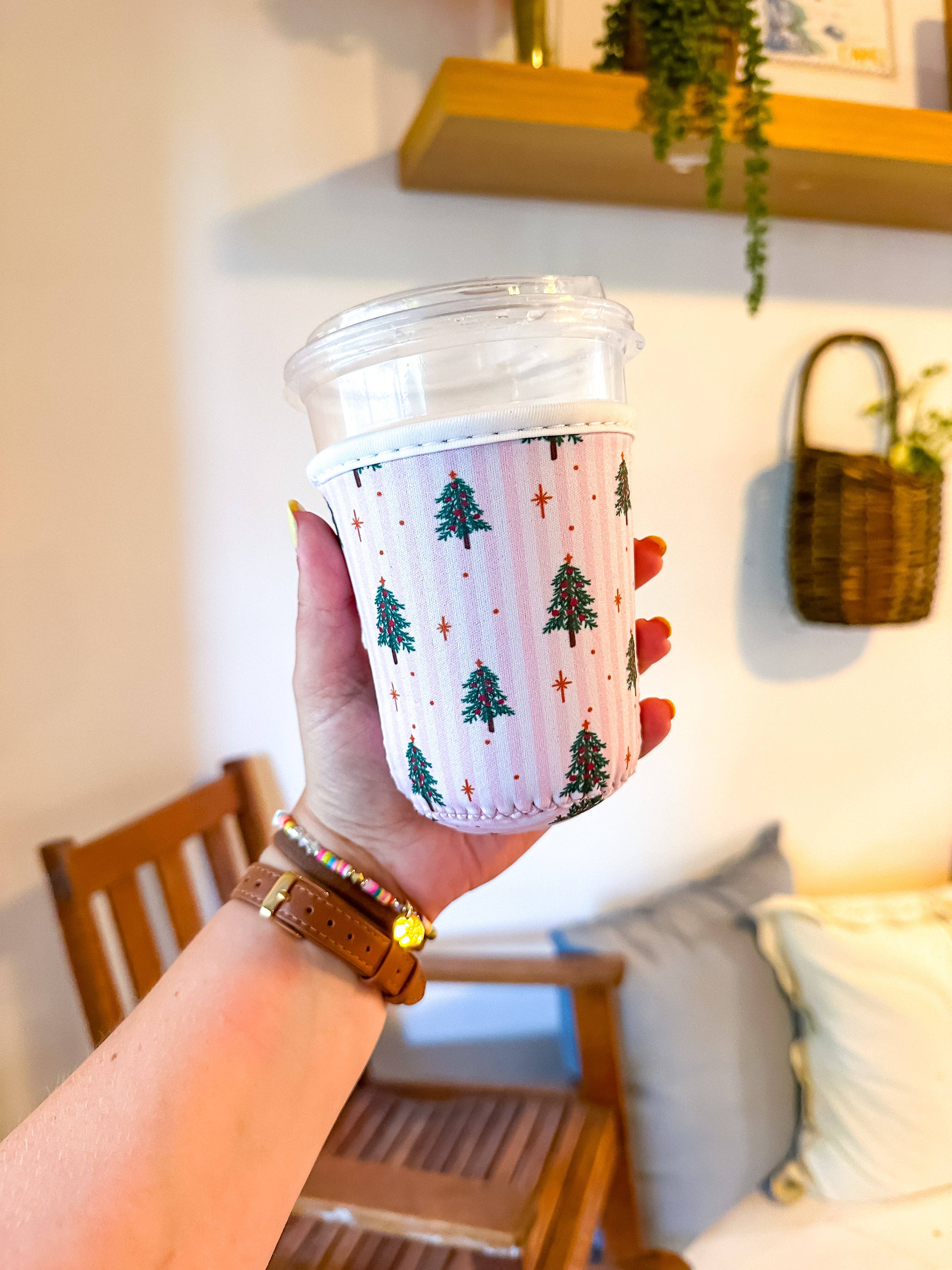 Oak Shore Collective LLC - Wholesale Drink Huggers & Koozies - Vintage Christmas Stripes Reusable Coffee Sleeve